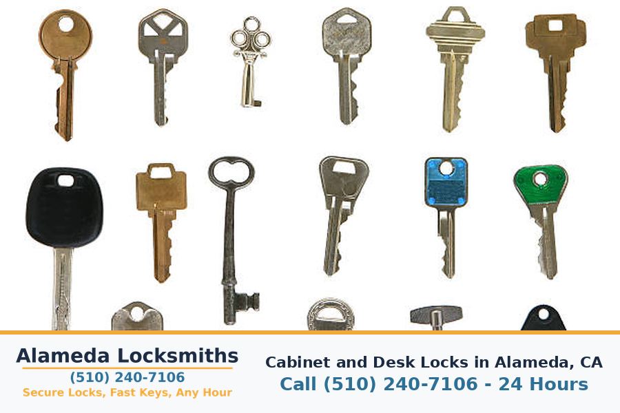 Small cam lock keys for cabinets and desks