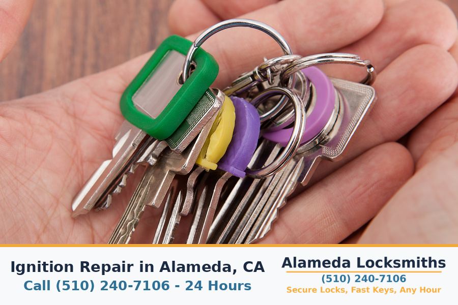 Car key inserted in a repaired ignition switch