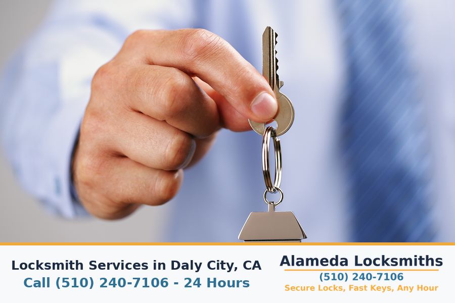 Locksmith working on a residential door lock in Daly City, CA