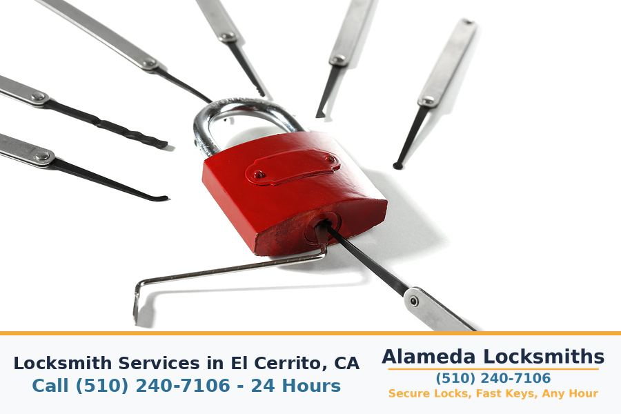 Locksmith working on a residential door lock in El Cerrito, CA