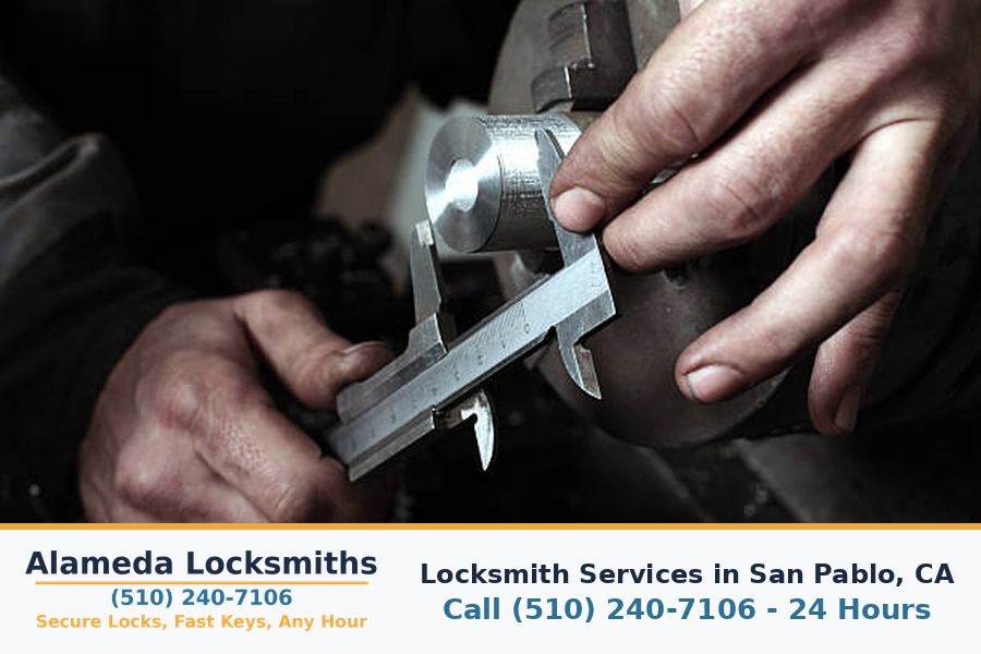 Locksmith working on a residential door lock in San Pablo, CA